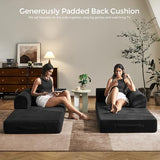 79" Convertible Sofa Bed with Fixed-Shape Frame & Removable Armrests, Modular Corduroy Sleeper Sofa, Folding Mattress Couch for Small Spaces - No Assembly Needed in Black (Includes 2 Pillows) SAVENICA