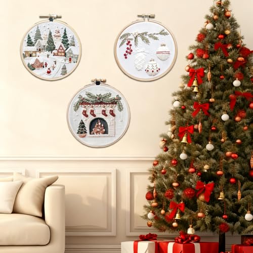 Ramonbell 15pcs Christmas Cross Stitch Kits, Christmas Needlepoint Kits, DIY Embroidery Starter Kit for Adults and Beginners, Birthday Gift for Handicraft Enthusiasts