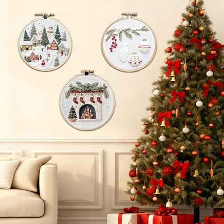 Ramonbell 15pcs Christmas Cross Stitch Kits, Christmas Needlepoint Kits, DIY Embroidery Starter Kit for Adults and Beginners, Birthday Gift for Handicraft Enthusiasts Ramonbell
