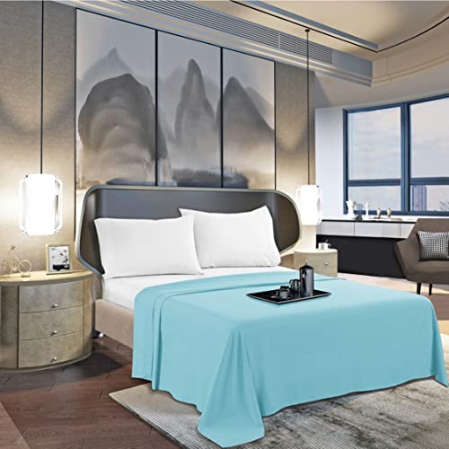 Mocassi Queen Flat Sheet - Hotel Luxury 1800 Premier Cooling Bedding Sheet - Softest Sheets - Wrinkle, Fade, Stain Resistant - 1 Single Top Flat Sheet, Queen, Aqua Blue Mocassi