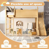 Bellemave Queen Size Kids Loft Bed with Storage Shelves & Cabinet, Solid Wood Loft Bed Frame with Detachable Slide & Ladders for Girls Boys (Natural/Queen) Bellemave