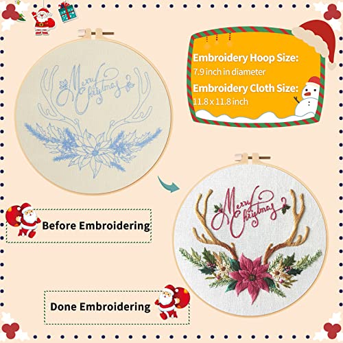 Canlierr 10 Sets Christmas Embroidery Kit with Patterns Instructions Needle Thread Tool Christmas DIY Cross Stitch for Adult Beginner Lover Xmas Holiday Party Supplies(Classic Style)