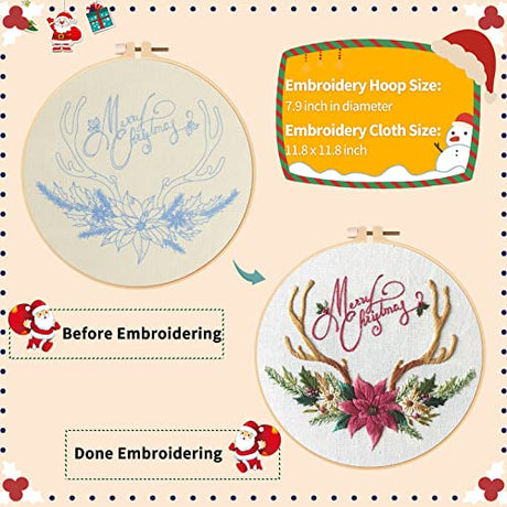 Canlierr 10 Sets Christmas Embroidery Kit with Patterns Instructions Needle Thread Tool Christmas DIY Cross Stitch for Adult Beginner Lover Xmas Holiday Party Supplies(Classic Style) Canlierr