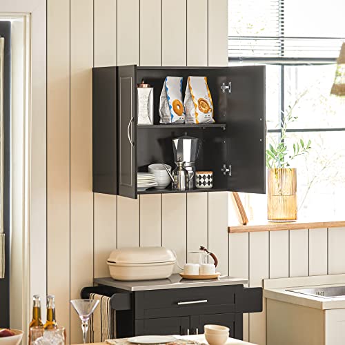 Haotian FRG231-SCH, Black Kitchen Bathroom Wall Cabinet, Garage or Laundry Room Wall Storage Cabinet, Black Stipple, Linen Tower Bath Cabinet, Cabinet with Shelf - WoodArtSupply