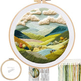 FONNUY Embroidery Kit for Beginners, Nature Hills Landscape Pre-Stamped Pattern Kits for Adults with Hoop, Easy to Follow Color Thread Needlework, 8'' Hoop (Rolling Mountains)