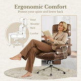 Perledesign Executive Leather Office Chair - Brown Ergonomic Desk Chair with Thick Cushion & Lumbar Support, Comfy Mid Century Modern Swivel Computer Chair for Home Office Perledesign