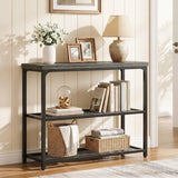 Besiost 32" Small Console Table with 3-Tier Storage, Industrial Narrow Entryway Table, Sofa Table Behind Couch for Hallway, Foyer & Living Room, Sturdy Metal Frame, Oak Grey Besiost