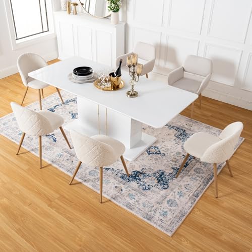 Homy Casa White High Gloss Extendable Dining Table with Black PU Chairs for 6-8 Persons, 63-80.7" Contemporary Wooden Table Set for Dining Room, Conference Room, Reception Area, White (Table) Homy Casa