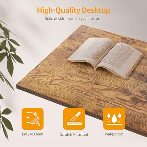 CubiCubi Computer Desk 47" Study Writing Table for Home Office, Modern Simple Style PC Desk, Black Metal Frame, Deep Brown CubiCubi