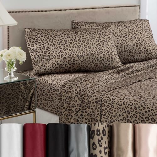 Martex Elegance 4-Piece Satin Sheets Set - Full Size, Leopard Print, Luxury Hotel Quality, Silky Soft & Smooth, Great for Hair & Skin Martex
