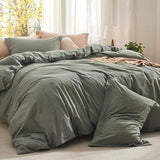 Bedsure Comforter Set Queen Size Grayish Olive Green - Cotton Fabric with Microfiber Inner Fill, Queen Comforter Set for All Seasons, 3 Pieces, 1 Comforter (90"x90") and 2 Pillow Cases (20"x26") Bedsure