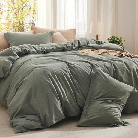 Bedsure Comforter Set King Size - Cotton Fabric with Microfiber Inner Fill, Grayish Olive Green Soft Bed Set for All Seasons, 3 Pieces, 1 Comforter (104" x 90") and 2 Pillow Cases (20" x 36") Bedsure