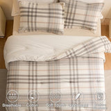 hadamick 100% Cotton Comforter Set Twin Size – Reversible Yarn-Dyed Checkered Design, Soft Washed Cotton on Both Sides, Lightweight All-Season Bedding, Machine Washable(Grey White Plaid, 68”x90”) hadamick