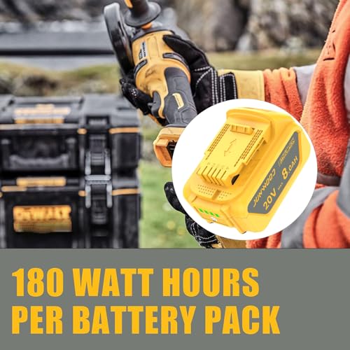 JUNWOOD 2Pack 8.0Ah Lithium Replacement for Dewalt 20V Battery Max XR Cordless Tools DCB180 DCB205 DCB206 DCB206-2 DCB200 DCB204 DCB204BT-2 DCB203 DCB201 DCB207 - WoodArtSupply