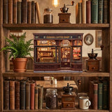Fsolis Book Nook Kit - DIY 3D Wooden Puzzles for Adults Coffee House Model Booknook Bookstore Mini House Building Kit Gifts for Women Readers Book Lovers (Corner Coffee Shop)