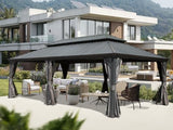 Domi 14x22FT Hardtop Gazebo, Permanent Outdoor Gazebo with Galvanized Steel Double Roof and Aluminum Frame, Curtain and Netting, Large Pavilion Gazebo for Patio Deck Garden, Grey domi outdoor living
