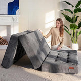 MAXYOYO Tri-Fold Mattress, 6 Inch Tufted Folding Futon Foam Bed, Foldable Floor Mattress Guest Bed Futon Topper Portable Camping Sleeping with Corded Fabric, Dark Grey, 59"x79" MAXYOYO