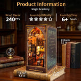 BELEEV Book Nook Kit - DIY Miniature Wooden Booknook with LED Lights, Dust Cover 3D Puzzle Bookend Bookshelf Decor Gift for Adults Teens - Magic Academy
