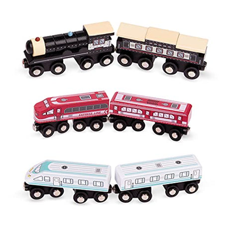 Battat – Classic Trains – 6Pc Wooden Railroad Set – Magnetic Toy Trains – Train Engines & Cars – 3 Years + – Wooden Passenger Trains Battat