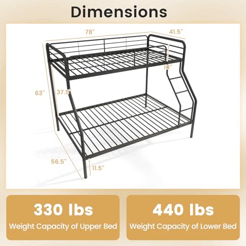 Giantex Metal Bunk Beds Twin Over Full Size, Heavy Duty Bunk Bed for Teens Adults with Ladder & Guardrails, Space Saving Metal Bunk Bed for Dorm, Bedroom, Apartment, No Box Spring Needed (Black) Giantex
