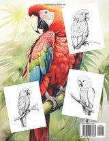 Parrots Portrait Coloring Book: Grayscale & Realistic Parrots Colouring Book. Majosta