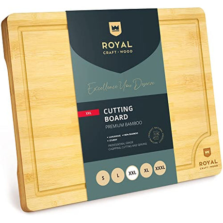 ROYAL CRAFT WOOD Bamboo Cutting Boards for Kitchen - Kitchen Chopping Board for Meat (Butcher Block) Cheese and Vegetables | Wooden Cutting Board ROYAL CRAFT WOOD