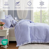 Intelligent Design Rowena Full Comforter Set – Blue Gingham Ruffled Bedding, Vintage Farmhouse Style, Reversible All Season 4-Piece Bedding Set, Full/Queen, Gift for Her Intelligent Design
