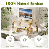 Amazer Standing Desk Converter, 22 inch Bamboo Small Sit Stand Up Desk Riser with Lap Desk Computer Desktop Desk Converter for Monitor and Laptop with Keyboard Tray Amazer