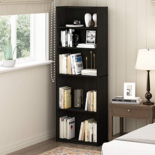 FURINNO JAYA Simply Home 5-Shelf Bookcase, 5-Tier, Espresso - WoodArtSupply