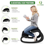 Ecordesk Ergonomic Kneeling Chair, Adjustable Seat - Office Chair for Desk, Posture Corrector, Premium Comfort Cushion, Wooden Rocking Knee Chair (Black Frame) Ecordesk