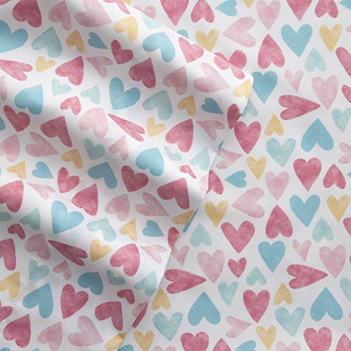 MALLARY BY MATTHEW Kids Super Soft-Soft 100% Microfiber Print Sheet, Watercolor Hearts Print, Queen MALLARY BY MATTHEW