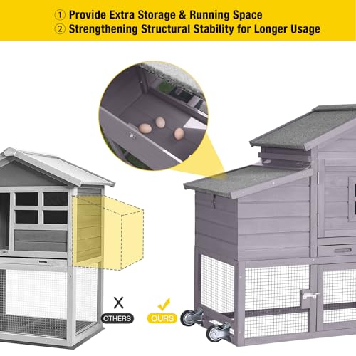 Aivituvin Wooden Chicken Coop Hen House, Outdoor Large Rabbit/Bunny Hutch, Small Animal Cage (Grey) - WoodArtSupply