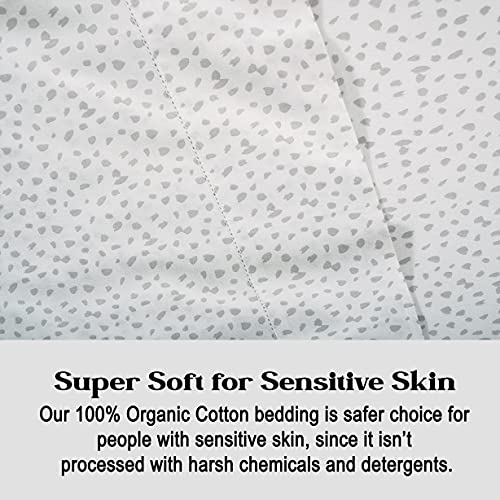 LANE LINEN 100% Organic Cotton Twin Fitted Sheet & Pillowcase Set, Percale Weave, Lightweight, Breathable, Fits Mattress Up To 15" Deep - White (Grey Dot) (No Flat Sheet) LANE LINEN