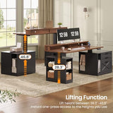 SEDETA Farmhouse Electric Standing Desk, 55" Height Adjustable Computer Desk with 3 Drawers, File Cabinet, Storage Shelves, Power Outlets, Wood Home Office Desk for Work, Study, Writing, Black SEDETA