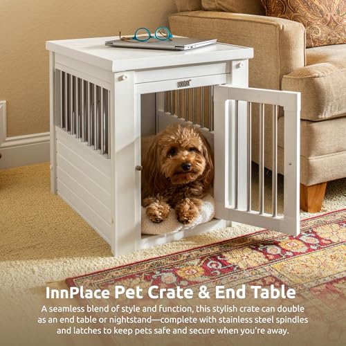 New Age Pet ECOFLEX InnPlace Dog Crate & End Table, Indoor Furniture Style Pet Kennel for Small, Medium, Large & XL Dogs, Durable Composite, Antique White, Small New Age Pet