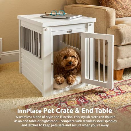 New Age Pet ECOFLEX InnPlace Dog Crate & End Table, Indoor Furniture Style Pet Kennel for Small, Medium, Large & XL Dogs, Durable Composite, Antique White, Small New Age Pet