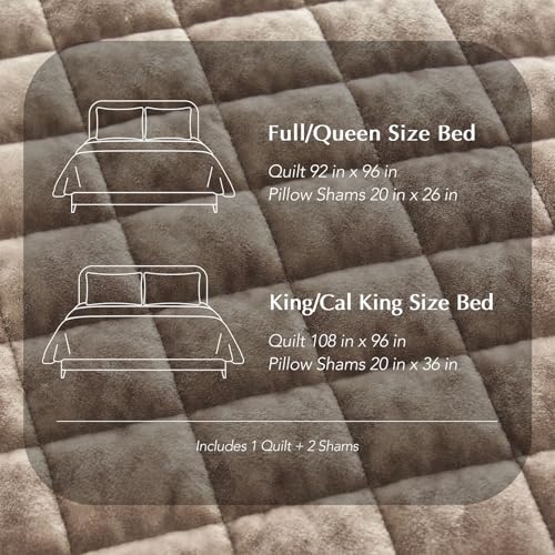 RECYCO Luxury Velvet Quilt King Size Bedding Set, Ultra Soft Velvet Comforter Set, Lightweight Quilted Channel Box Stitch Oversized Bedspread Coverlet for All Season, with 2 Shams, Natural Tan RECYCO