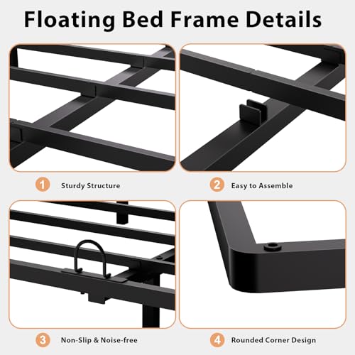 YIADDTION Full Size Floating Bed Frame with Smart LED Lights - Full Bed Frame Modern Metal Platform Bed, Easy Assembly No Box Spring Needed and Noise Free YIADDTION