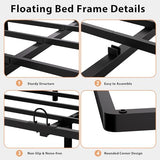 YIADDTION Full Size Floating Bed Frame with Smart LED Lights - Full Bed Frame Modern Metal Platform Bed, Easy Assembly No Box Spring Needed and Noise Free YIADDTION