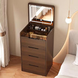 Videvik 3 in 1 Vanity Desk with Plip Top Mirror and Lights, 18.9" Small Make Up Vanity Set with Visible Glass Desktop,Compact Makeup Vanity with 3 Drawers,Dressing Table for Bedroom,Walnut Videvik