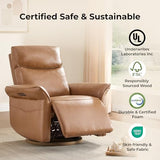 CHITA Genuine Leather Power Recliner Chair, Electric Triple-Motor Swivel Glider Nursery Rocking Chair with Adjustable Power Headrest and Lumbar Support, GREENGARD Gold Certified, Saddle Brown