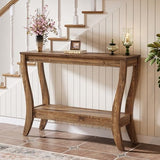TRIBEWOOD Solid Wood Console Table with Storage, 41.3-Inch Farmhouse Entryway Table with Shelf, 2-Tier Wooden Sofa Table for Living Room, Hallway, Foyer, Brown TRIBEWOOD