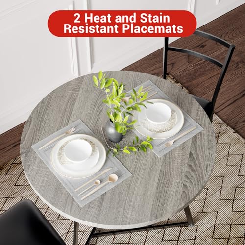 Garvee Dining Table Set for 2, Wooden Kitchen Table and Chairs of 2 with Upholstered Chairs, Round Kitchen Tables Set, 3 Piece Dining Room Table Sets for Small Space, Apartment, Rustic Gray Garvee