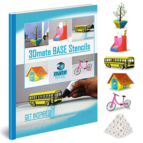 3D Pen Paper Stencils for Flower Pot, Pen Holder, School Bus, Bird House, Bicycle - Compatible with 3Dmate Base 3D Pen (Mat Not Included) 3Dmate