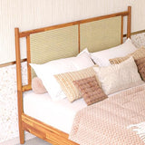 Oliver Queen Size Bed Frame - 15-Inch Mid Century Design with Rattan Headboard, Bohemian Style, No Box Spring Needed, Easy Assembly in Caramel Bme