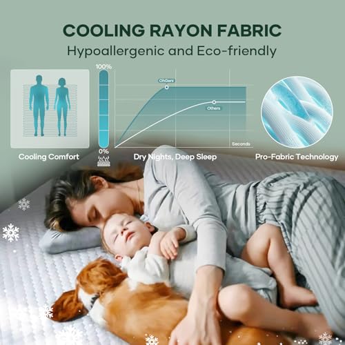 OhGeni 100% Waterproof Mattress Protector,Full Size Mattress Soft Pad,Pet Hair & Bedwetting Resistant,Cooling Breathable Fitted Sheets,Washable Bed Cover,Non-Slip Deep Pocket,Noiseless for Guest Rooms OhGeni