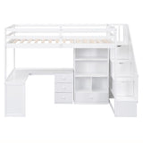 Twin Size Wooden Loft Bed with L-Shaped Desk and Storage Stairs in White Harper & Bright Designs