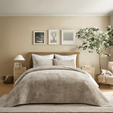 EVERGRACE Velvet Quilt Set King Size, Luxurious Soft Striped Channel Bedding Set, Lightweight Velvet Comforter for All Season, Oversized Bedspread Coverlet with 2 Matching Shams, Beige Taupe EVERGRACE