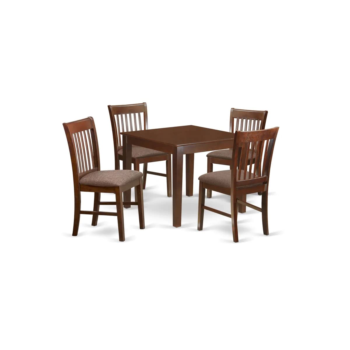 East West Furniture Oxford 5 Piece Dining Set Includes a Square Solid Wood Table and 4 Linen Fabric Kitchen Room Chairs, 36x36 Inch, Mahogany East West Furniture
