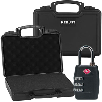 REBUST Lockable Hard Gun Case ; TSA Approved Lock Firearm Travel Case ; Revolver, Pistol, Handgun Hard Case with Foam Interior ; Shockproof Gun Storage & Waterproof Case, Black 12.8x 10.9 x 3.19 Inch